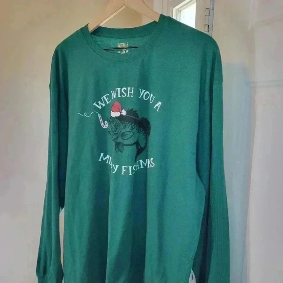 Red Head Brand Co. Merry Fishmas Green Longsleeve‎ Tshirt, Size XL - Picture 3 of 7